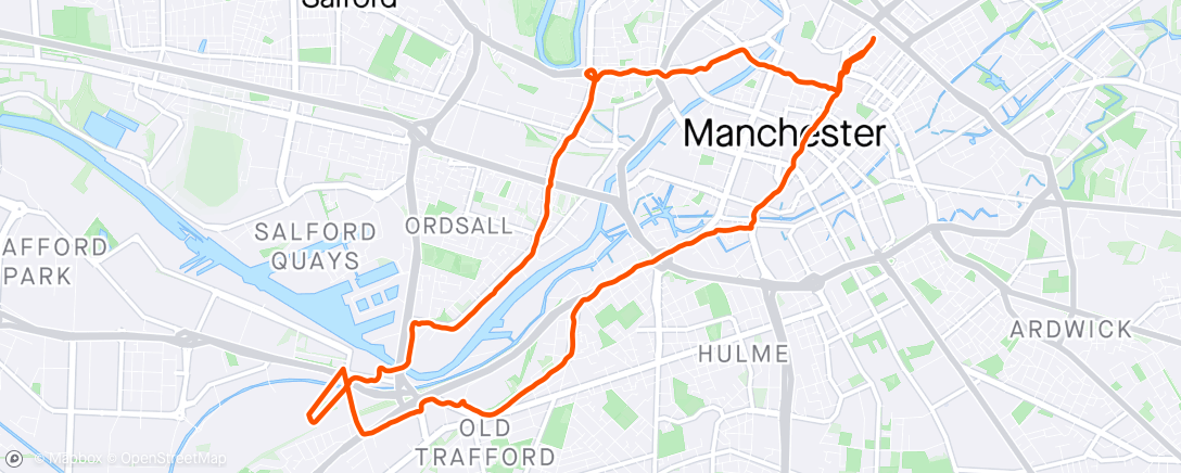 Map of the activity, Run down to Old Trafford and back