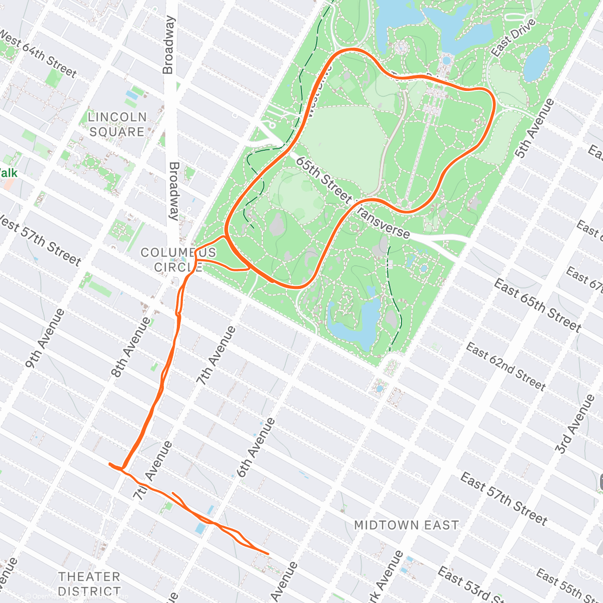 Map of the activity, 12 KN RUN in Central Park ❤️