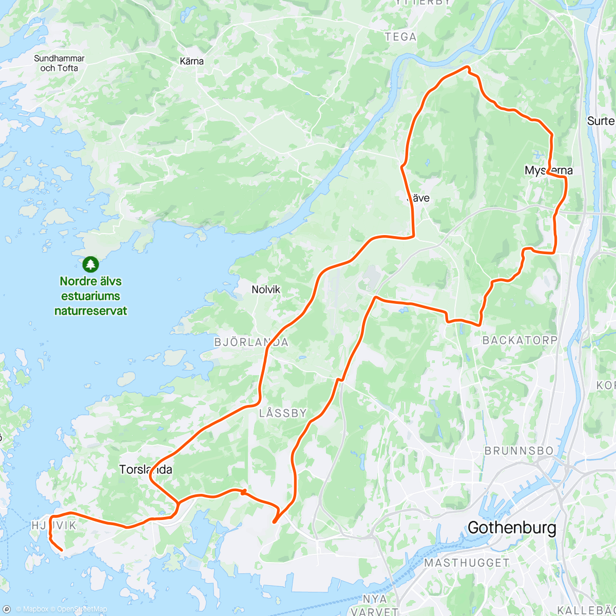 Mapa de la actividad (60k m Fredrik över Grimås. Bra tryck och fin rotation. Alltid underbart utan trafik tidig söndag.)