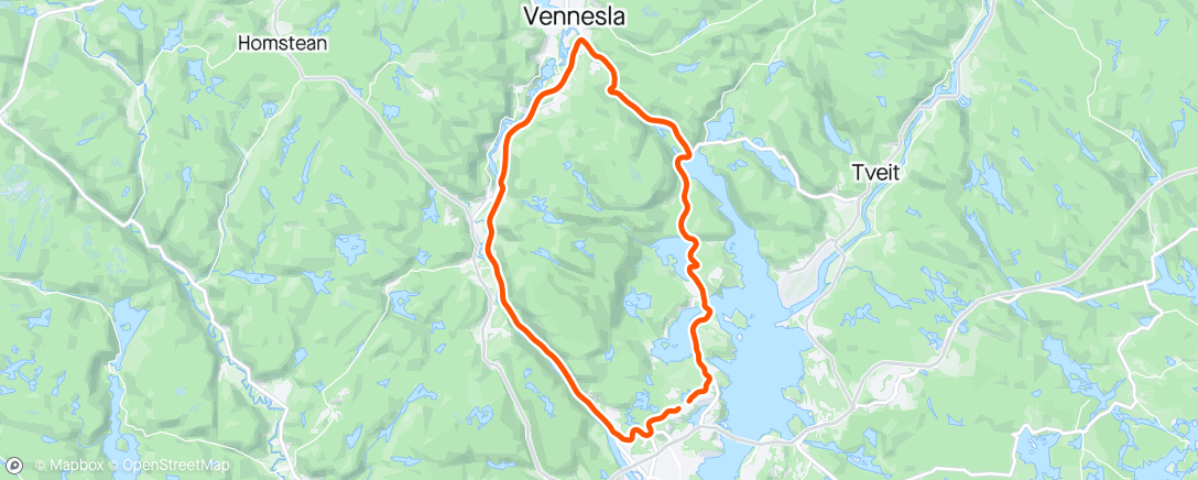 Mapa de la actividad (Rundt Ålefjær og Vennesla)