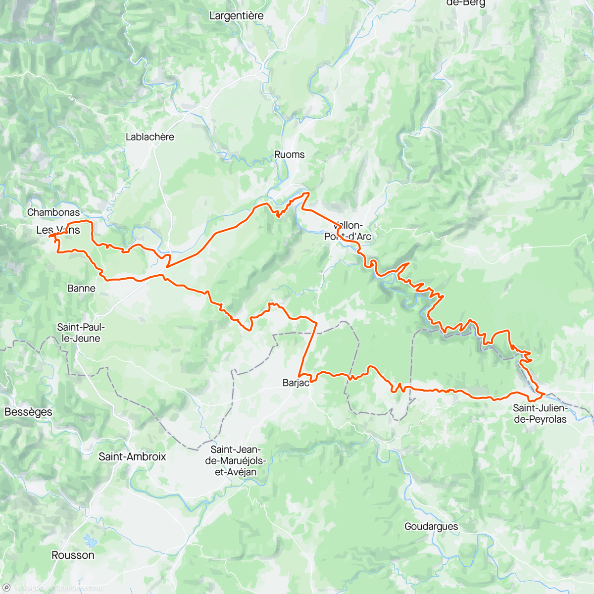Map of the activity, Les Cévennes Jour #6 - l'Ardèche complète