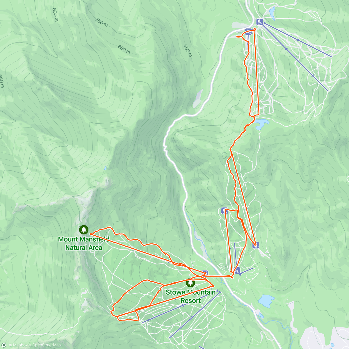 Map of the activity, More work & hike & ski & hike & ski & work bluebird day!