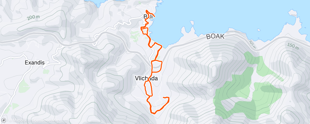 Map of the activity, Late run watching F1 bloody hot 30c and rising.