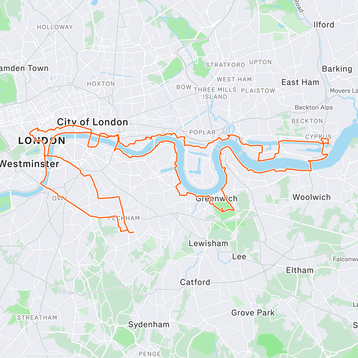 Map of the activity, VIA x Rapha Festive 500 Ride Thames Special!