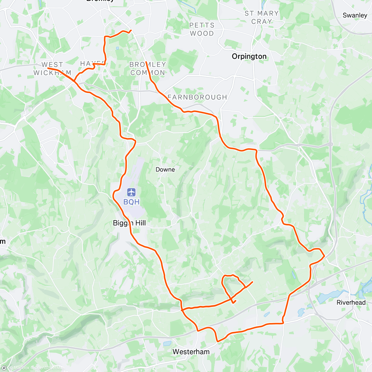 Map of the activity, Westerham CC hill climb + out & back