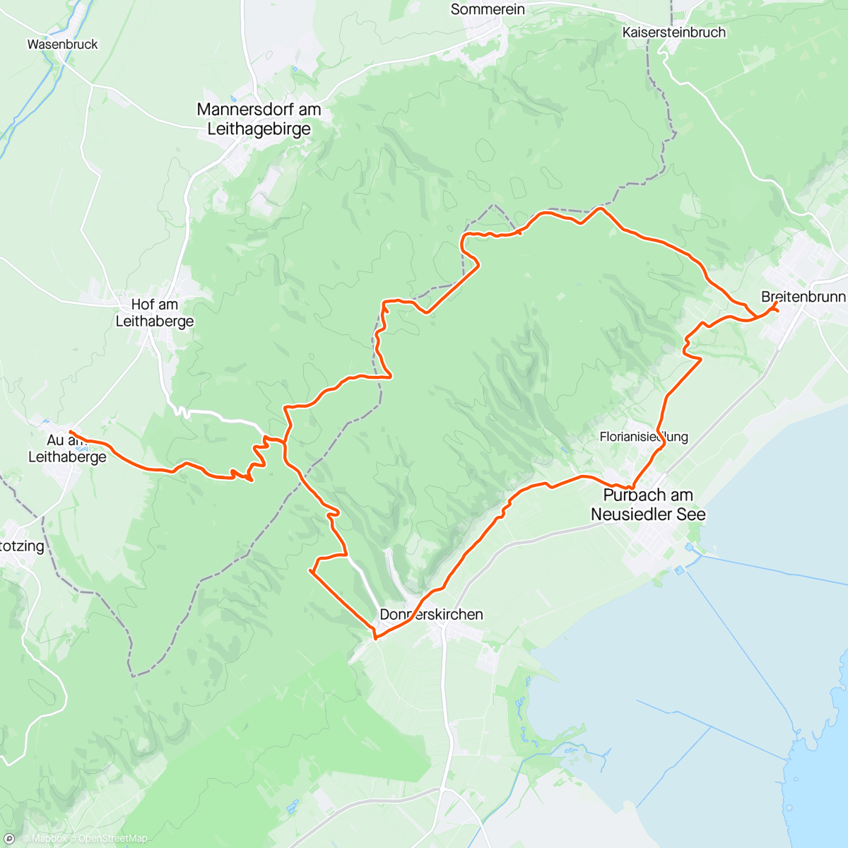 Map of the activity, MTB Leithagebirge | Au ➡️ Breitenbrunn ➡️ Purbach ➡️ Donnerskirchen ➡️ Au am Leithagebirge