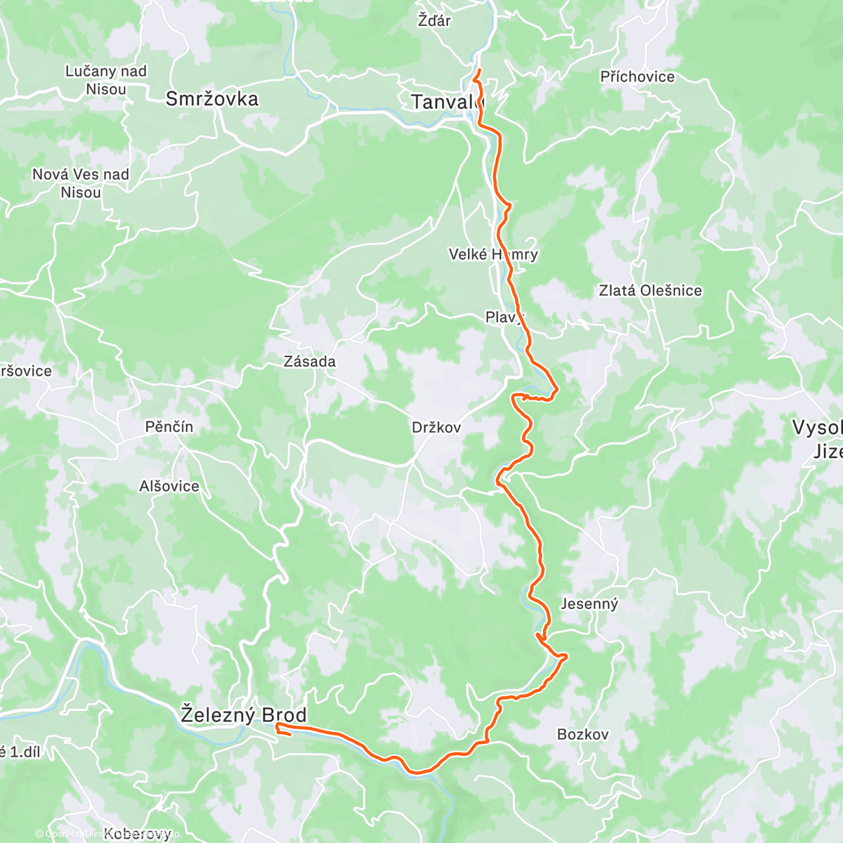 Map of the activity, Tanvald - Návarov - Spálov - ŽB