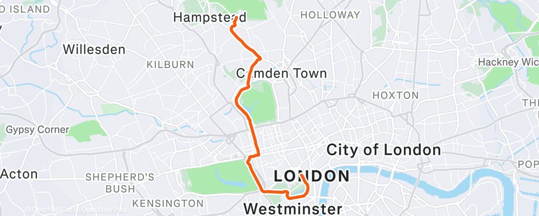 Map of the activity, Run commute the longer way