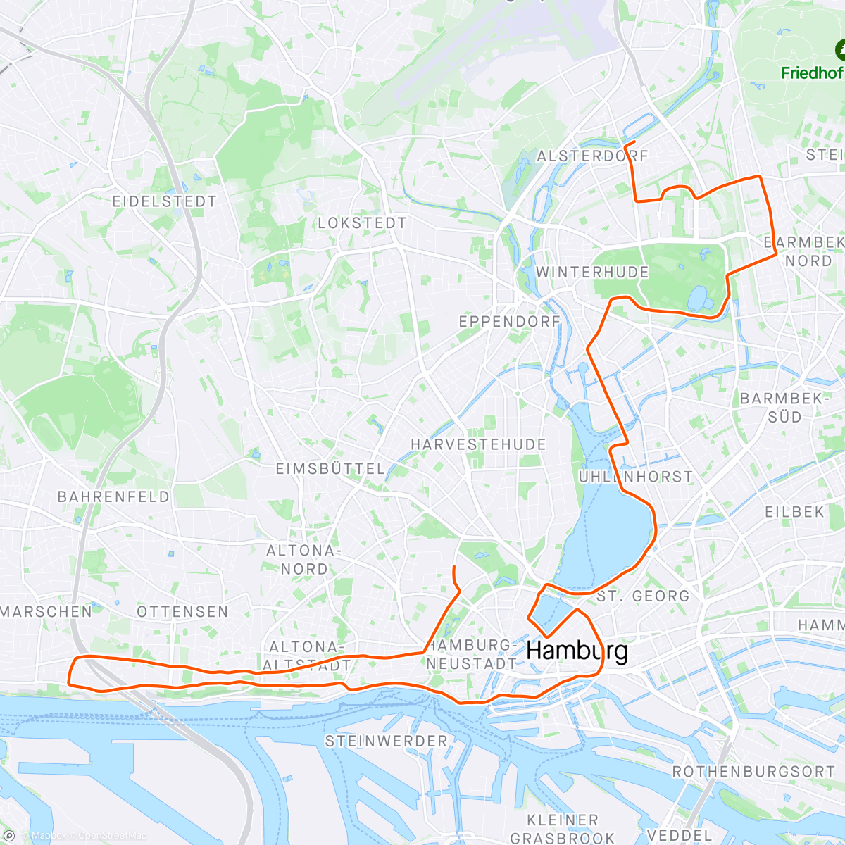 Map of the activity, Hamburg Marathon 🥲 DNF