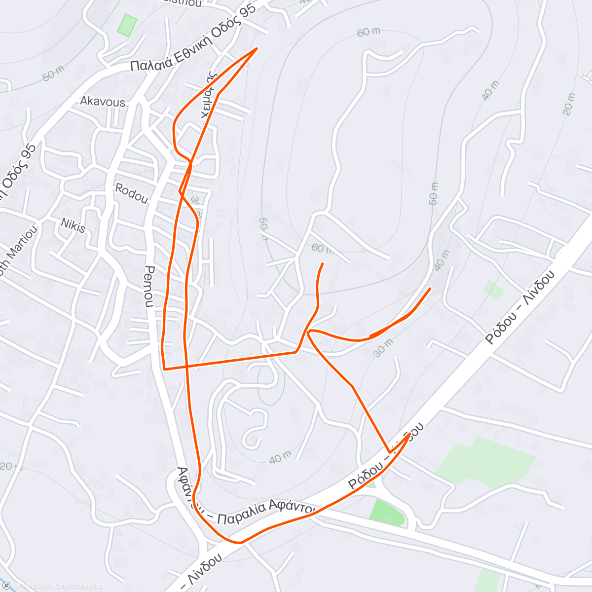 Map of the activity, Rhodes Morning Run 1
