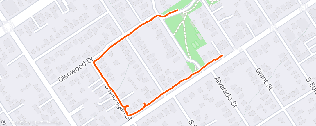 Map of the activity, Morning walk around Redlands before Moms memorial