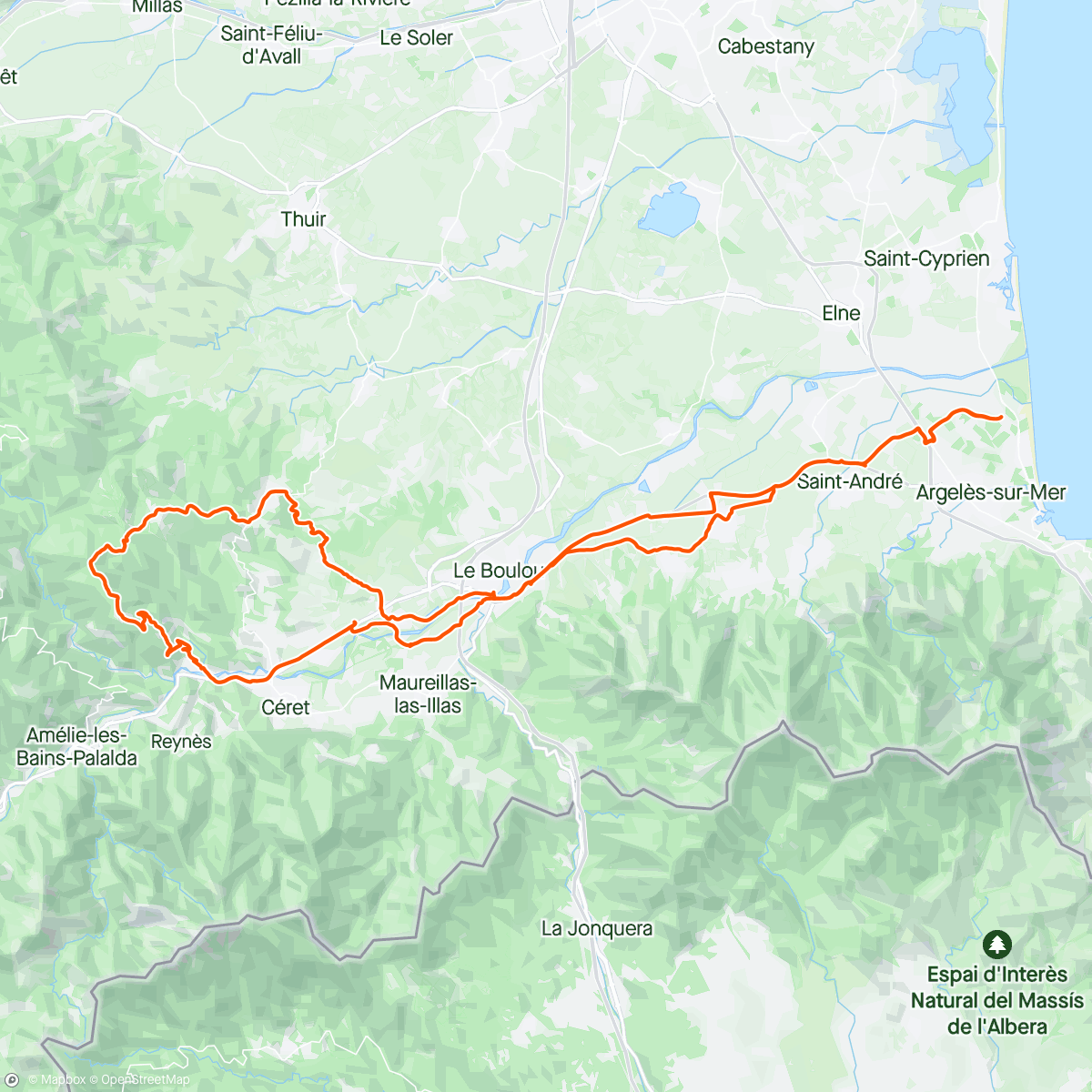 Mapa da atividade, Bike dans le macif des Aspres, le Boulou, Oms, Ceret
