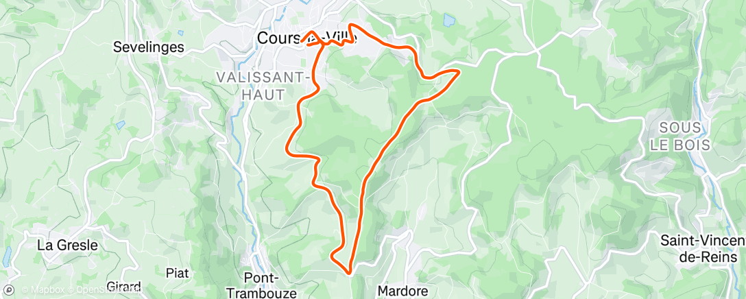 Map of the activity, Course à pied le midi