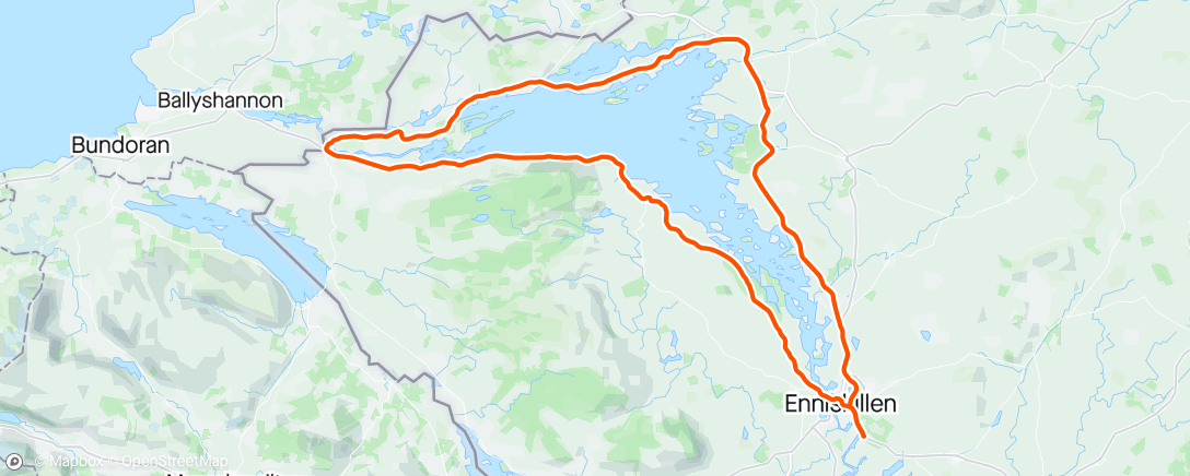 Map of the activity, A very cold 🥶 foggy cycle from lovely Eniskillen and back