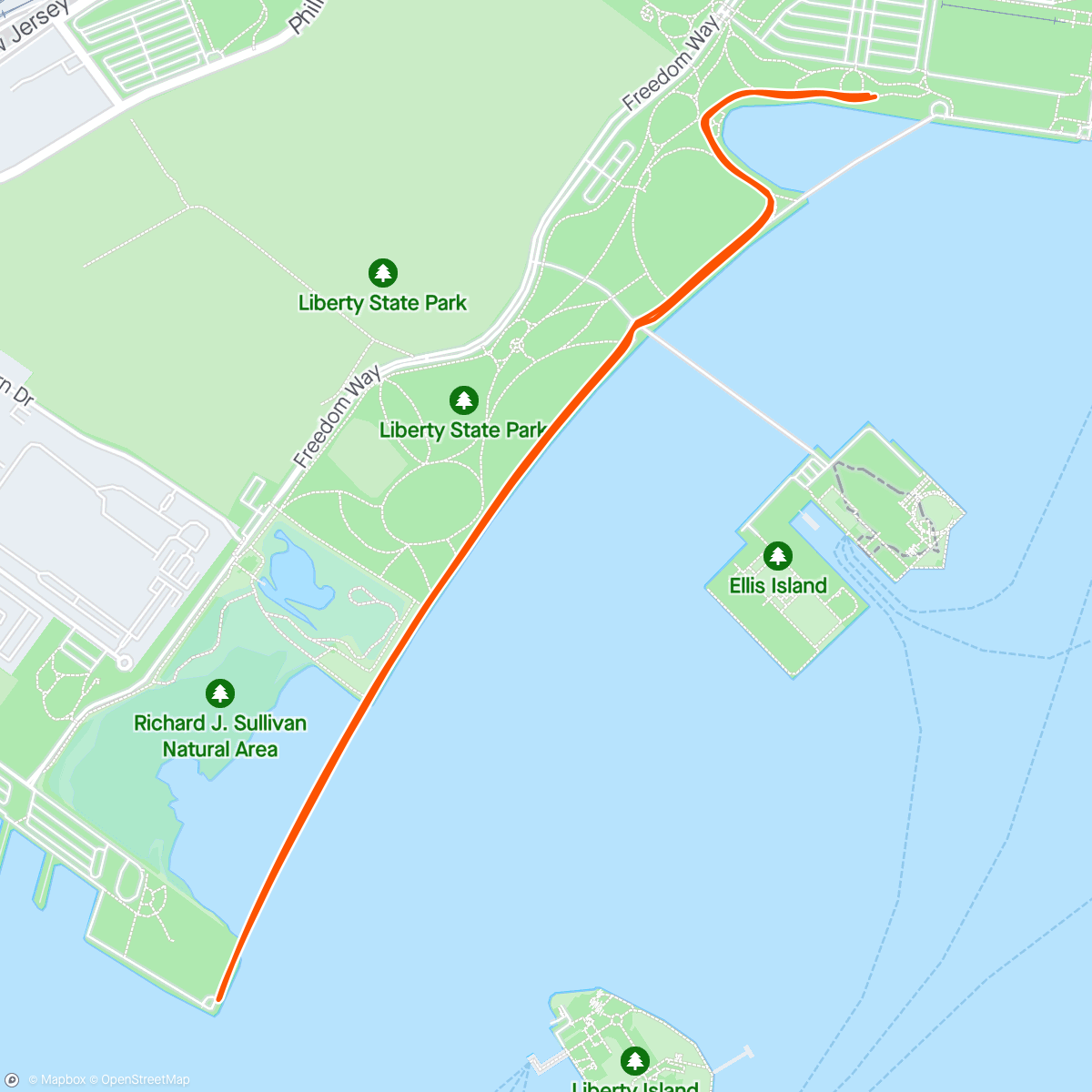 Carte de l'activité Jersey City 5k: gorgeous and historic location that I paid zero attention to as I struggled to keep my breakfast down (1st in age group; 6th overall)