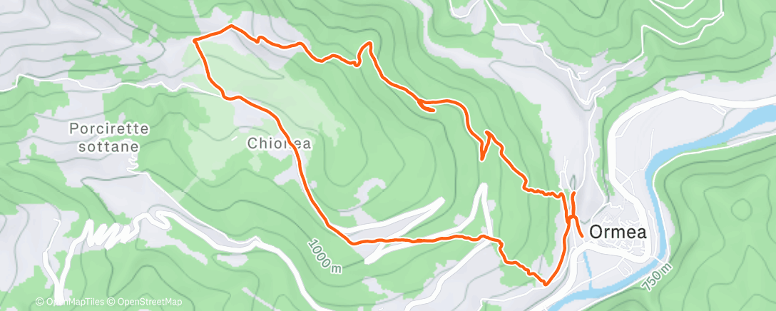 Map of the activity, Sessione di trail running serale