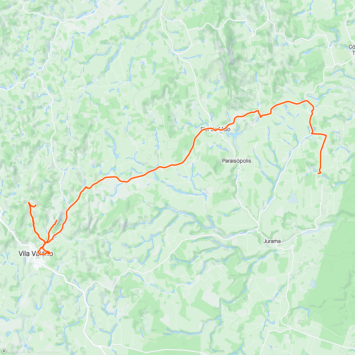 Map of the activity, 50 km. Tanta ladeira que até o strava se lascou e  bugou!!!