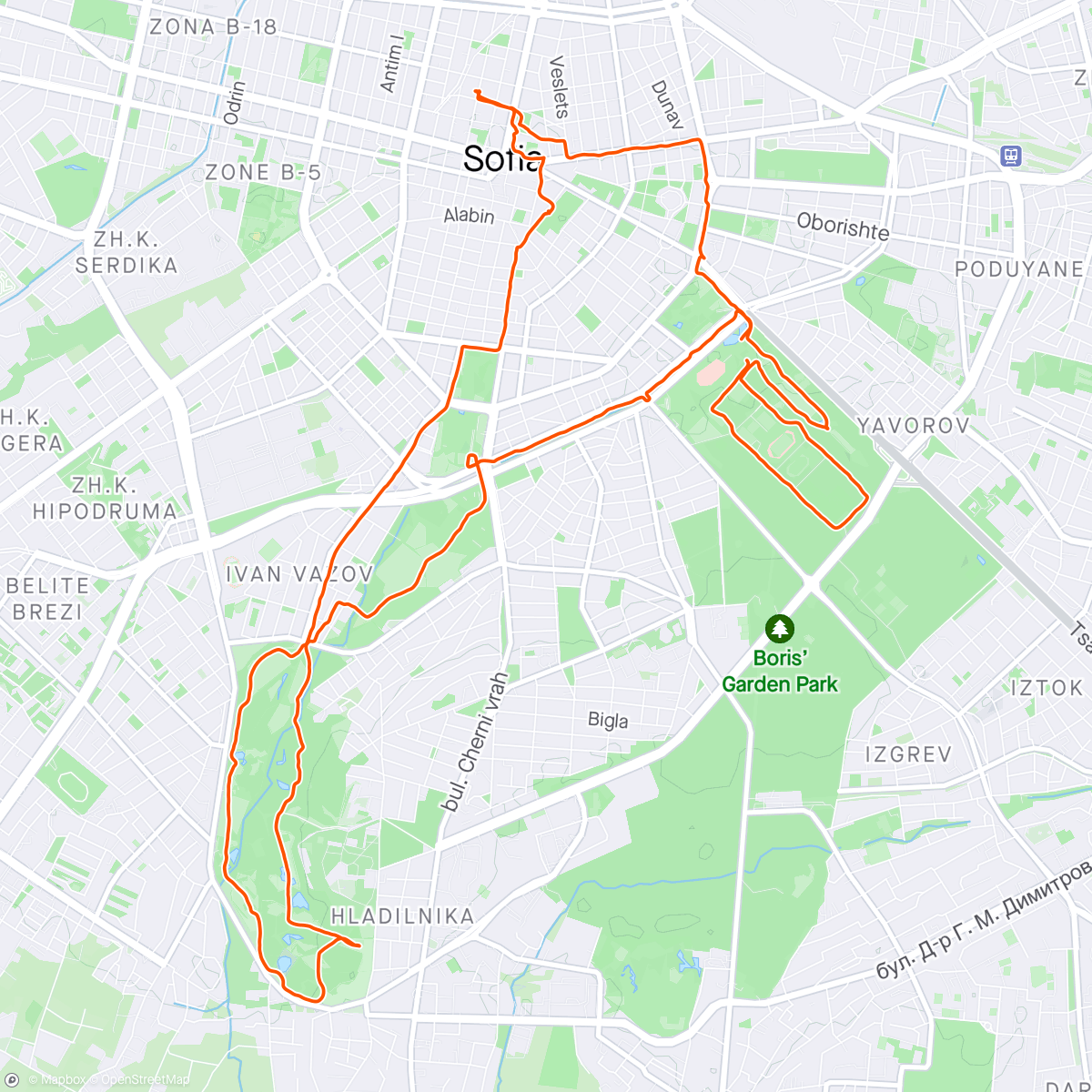 Map of the activity, Отново градско Ride