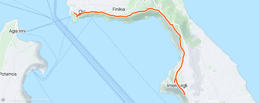 Map of the activity, Walk back Oia to Fira