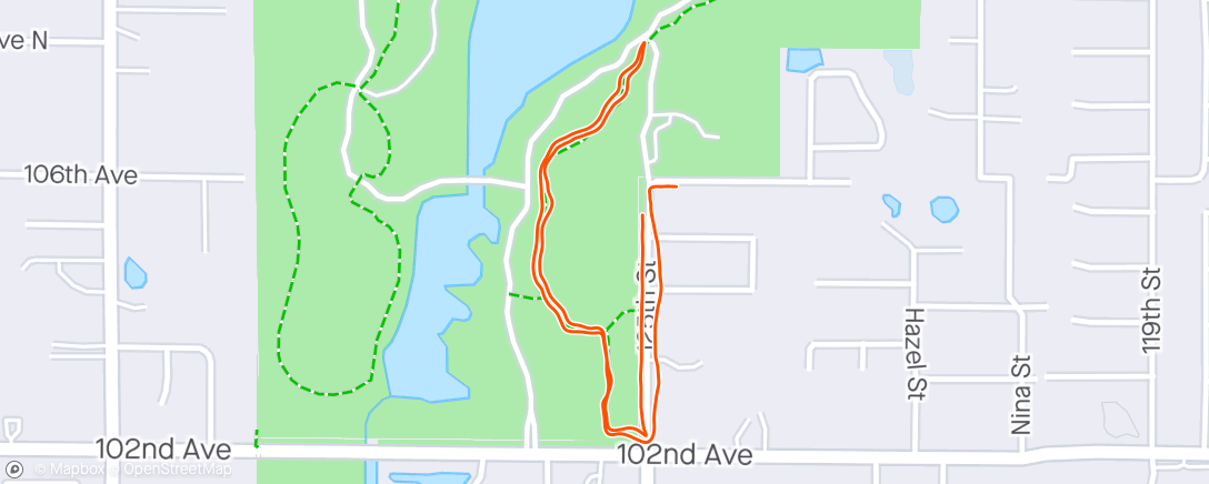 Map of the activity, Nice Jog in the Rain. Run/Walk .25/.05, repeats… felt good to be in the rain… a bit cooler..legs felt “OK” left inside calf muscle was speaking out during lunch spin, but did not talk during the run/walk, so will take it… 👍