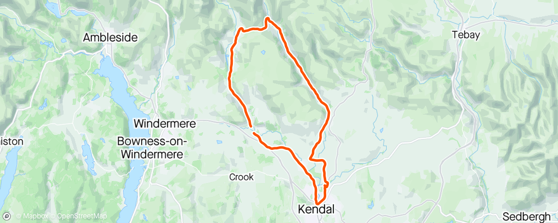 Map of the activity, Commute,  back via Longsleddale and Kentmere