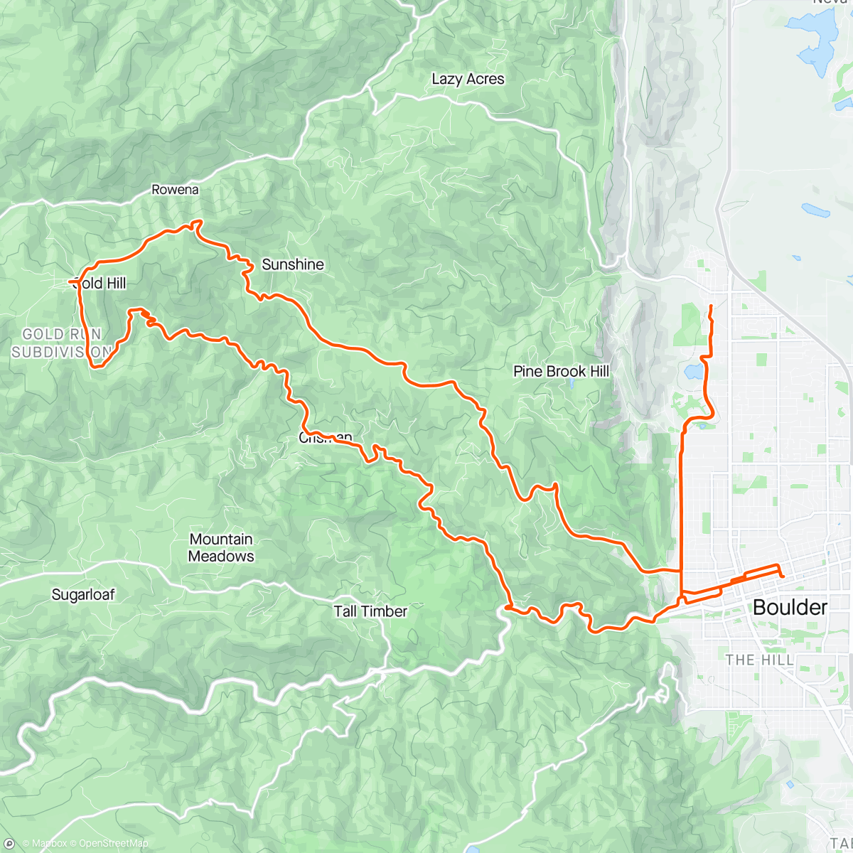 Map of the activity, 4mile > gold hill > sunshine