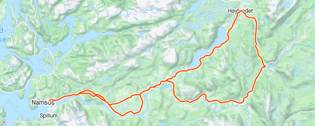 Map of the activity, Gartlandsrunde + ned te Namsos å heinta Line først 🤪☀️🚴‍♀️😎