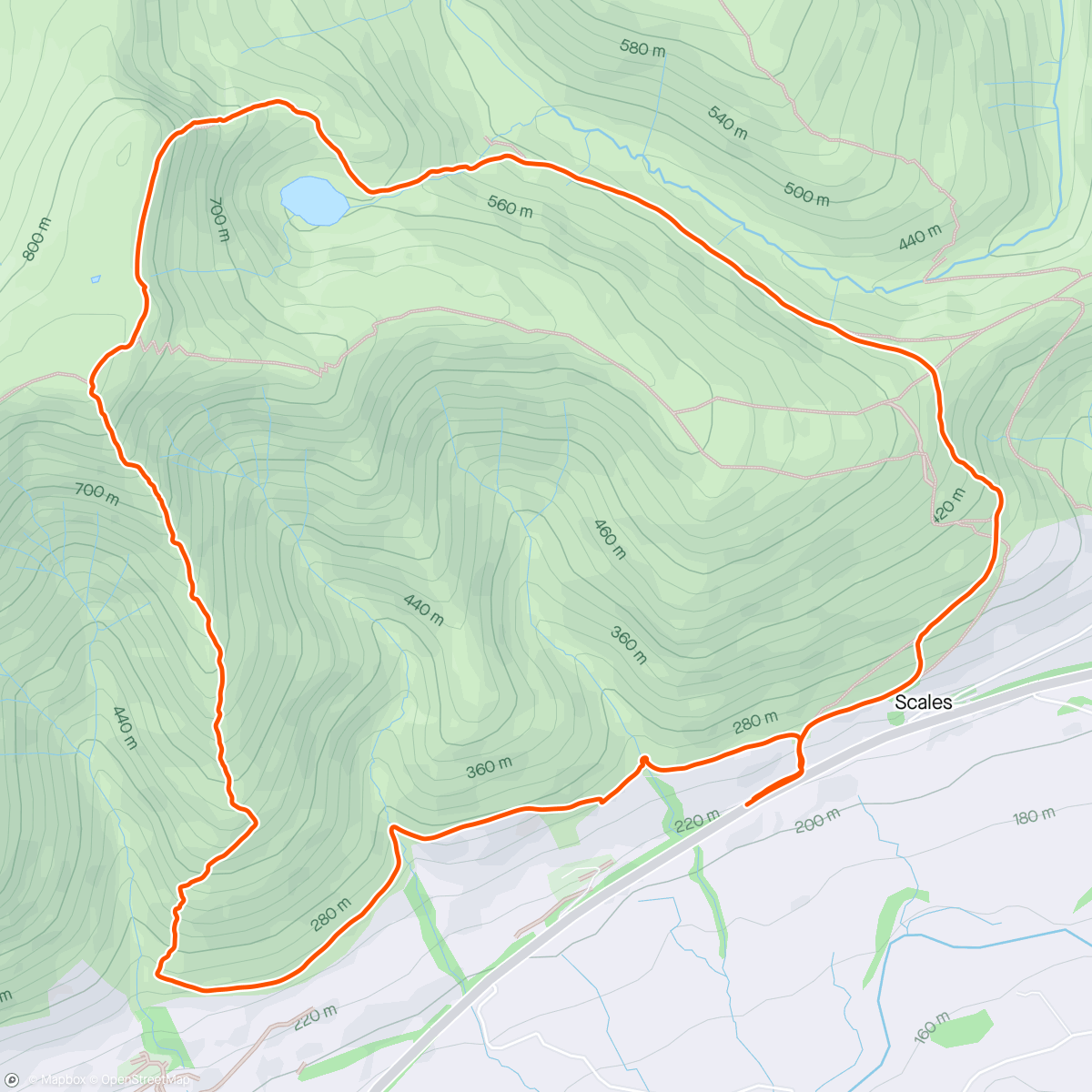 Map of the activity, Blencathra - up Halls Fell Ridge, down Sharp Edge