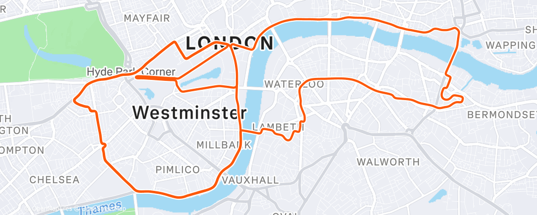 Map of the activity, Zwift - London