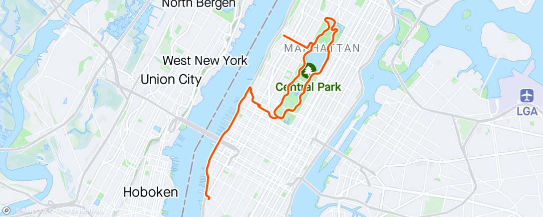 Map of the activity, Central Park laps on the way home from work