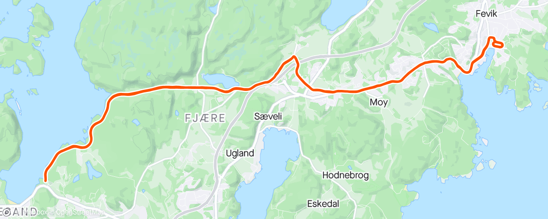 Mapa de la actividad (Fevik halvmaraton)