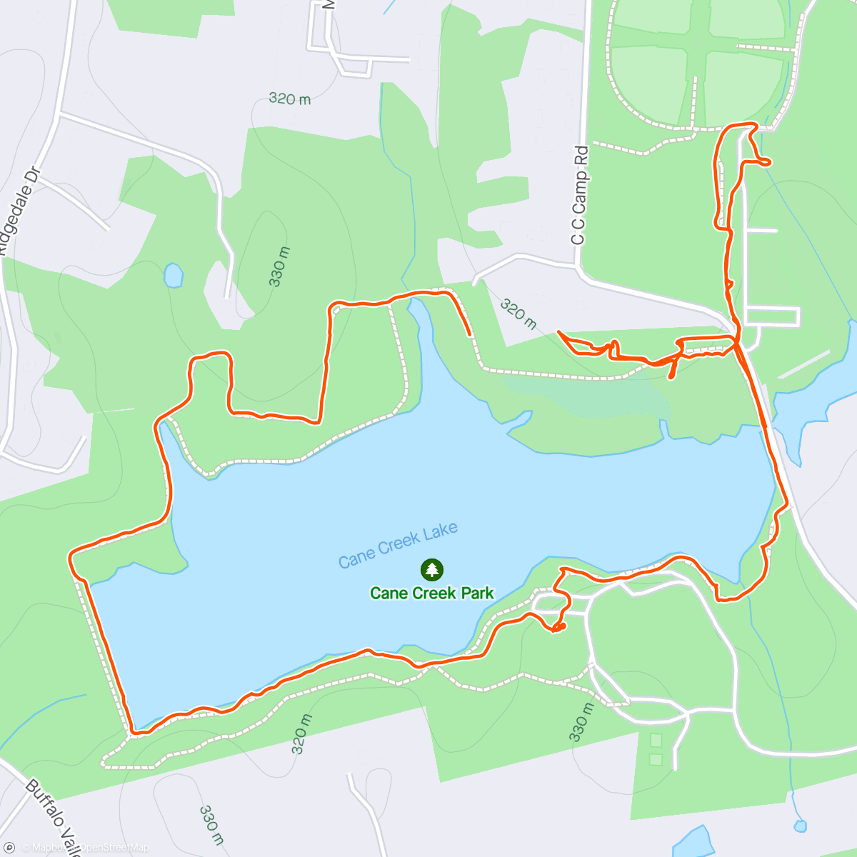 Map of the activity, Cane Creek Park, Cookeville with Bailey