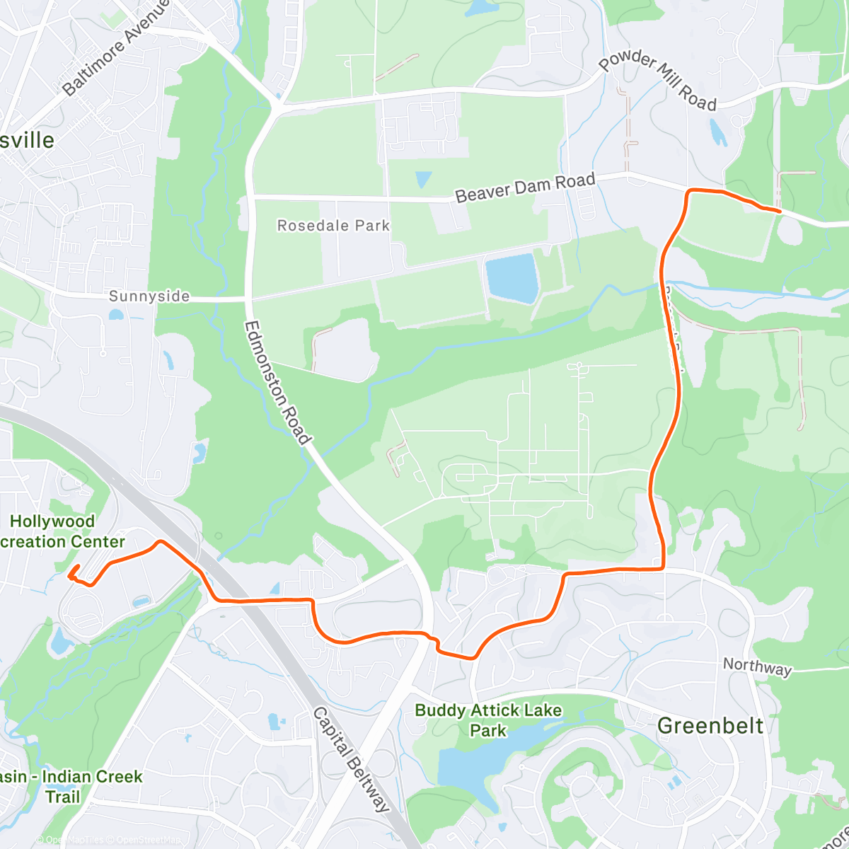 Map of the activity, Sunset ride in greenbelt