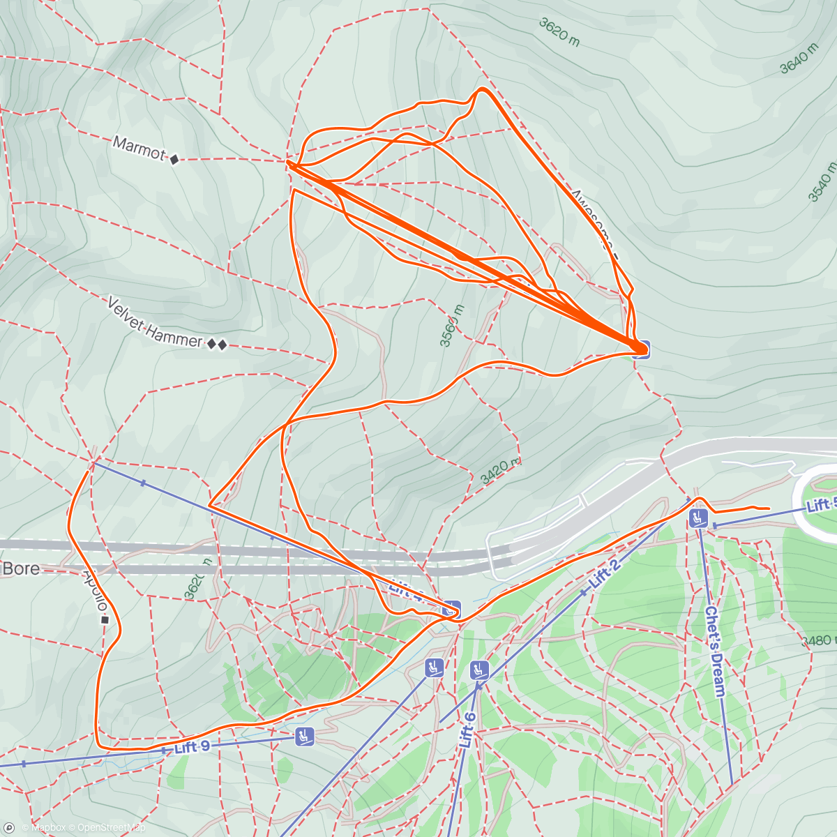 Map of the activity, Part 2 of Big Powder Day w/Kerry and Craig