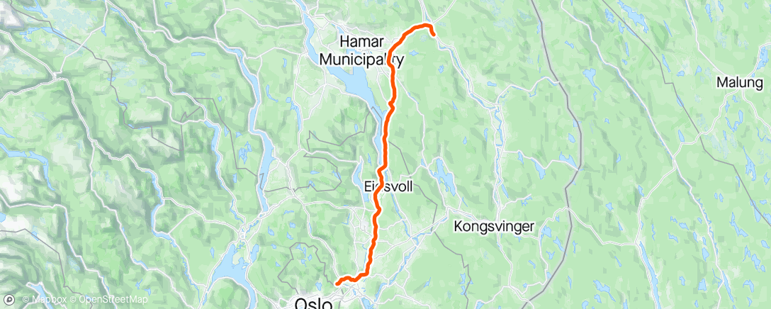 Map of the activity, Nittedal - Bolleland - Elverum