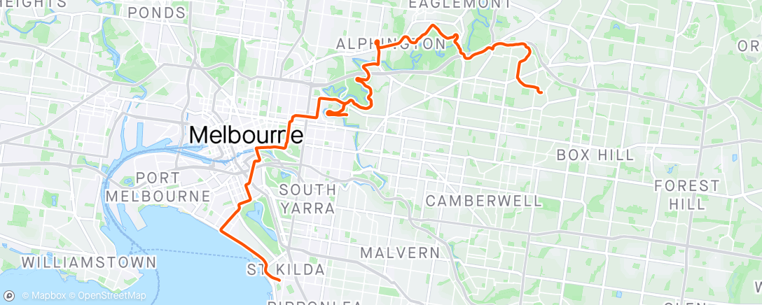 Map of the activity, St Kilda to home via Boulies with Geoff