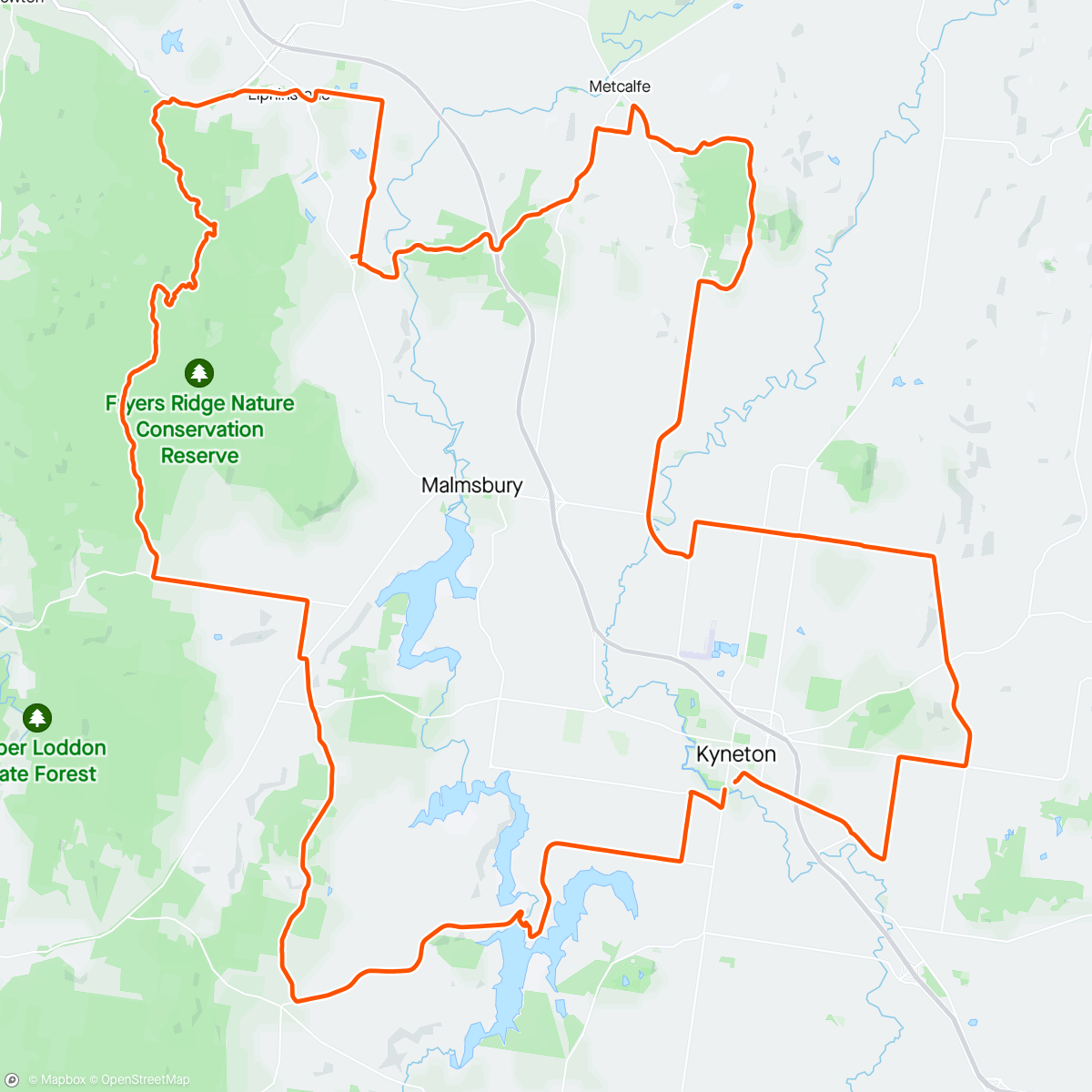 Map of the activity, Audax Kyneton Roubaix Gravel Ride