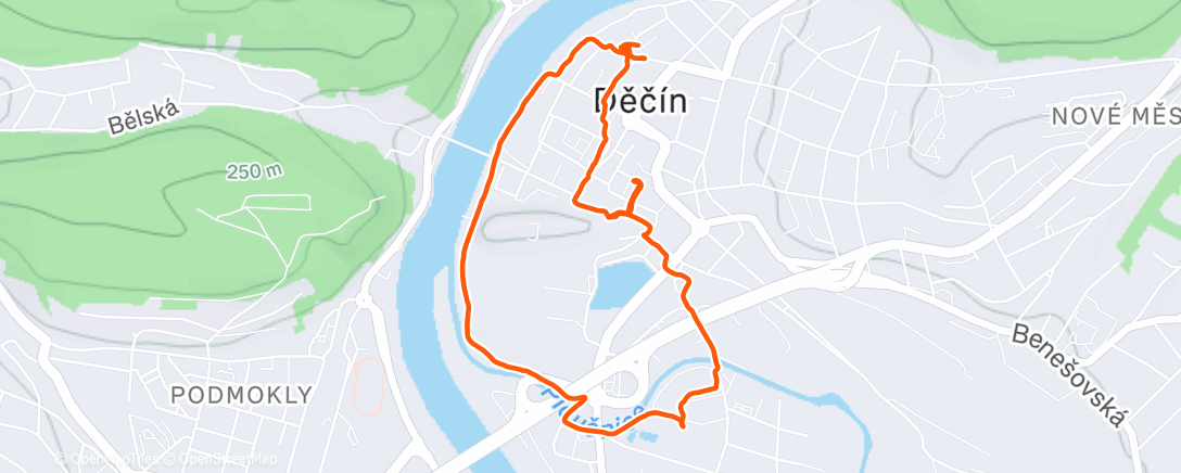 Map of the activity, Chůze 78.5t/13:14/^27.7m @ Decin (Friday)