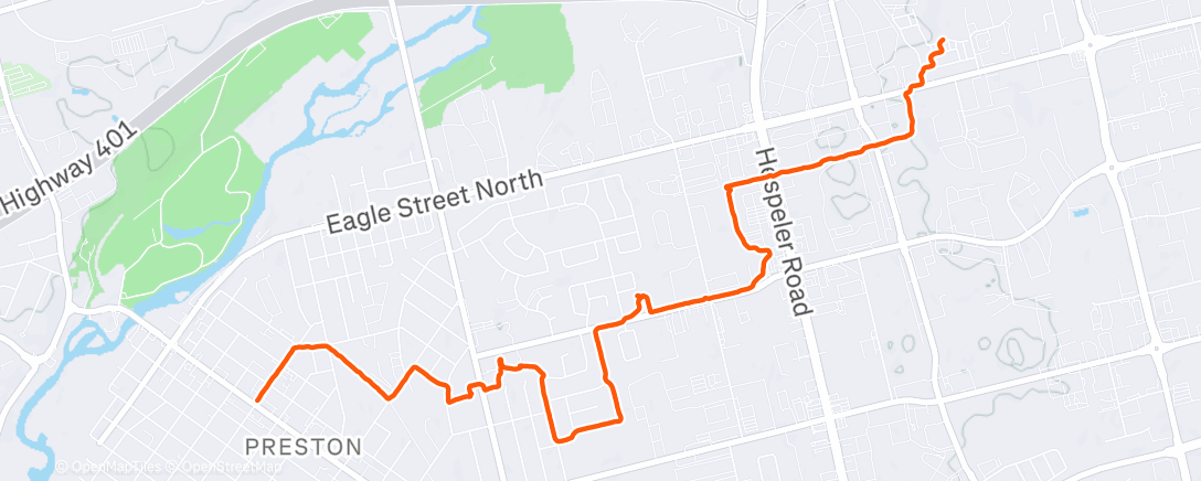 Map of the activity, 11/26/25, 23:30-p.m., - Evening Hike - Preston Through Lang's