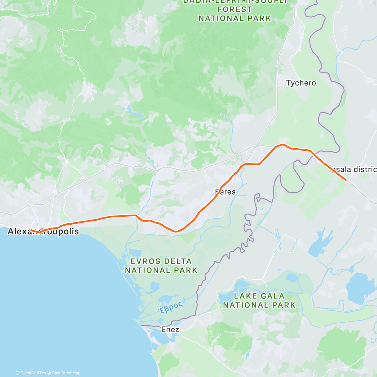 Карта физической активности (🌎 Worldrun Day 374: Ipsala to Alexandroupoli, 11,205.07 miles)