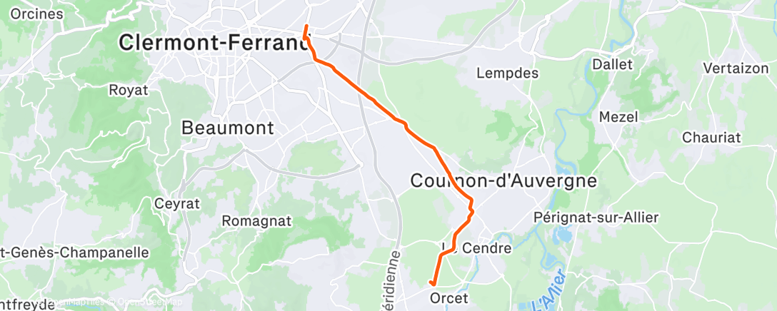 Map of the activity, Sortie vélo en soirée