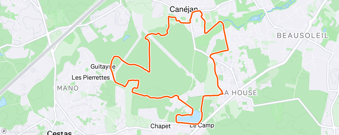 Map of the activity, Run Trail Canéjan Wood