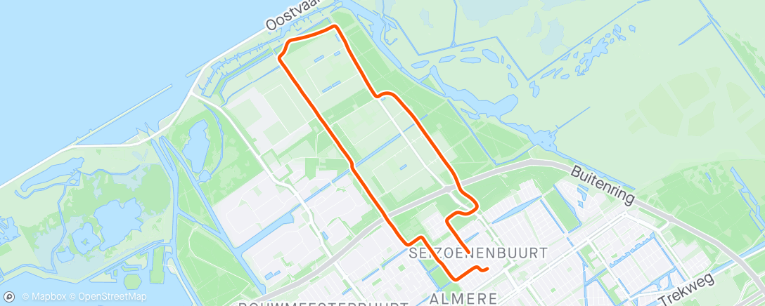 Map of the activity, 3km inlopen loopscholing 2x3’2’1’ P:1’ SP:3’ uitlopen
