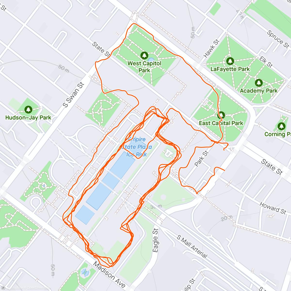 Map of the activity, 4 miles recovery walk around Albany NY