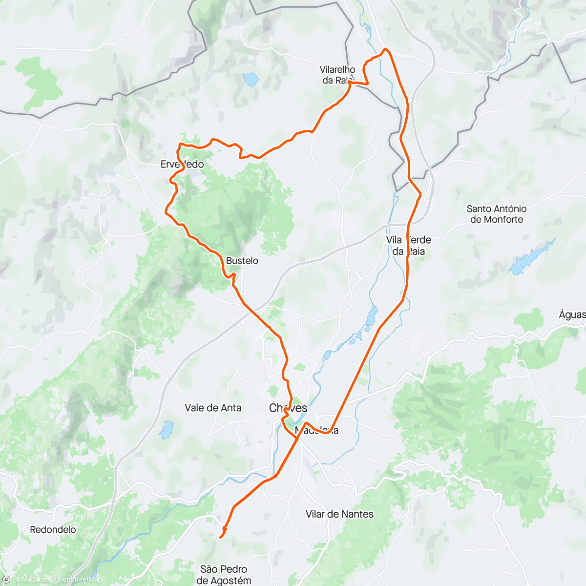 Map of the activity, Chaves - Portugal Spain border ride