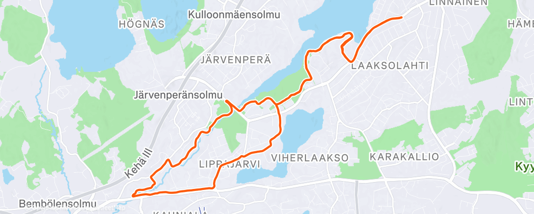 Map of the activity, Afternoon Run