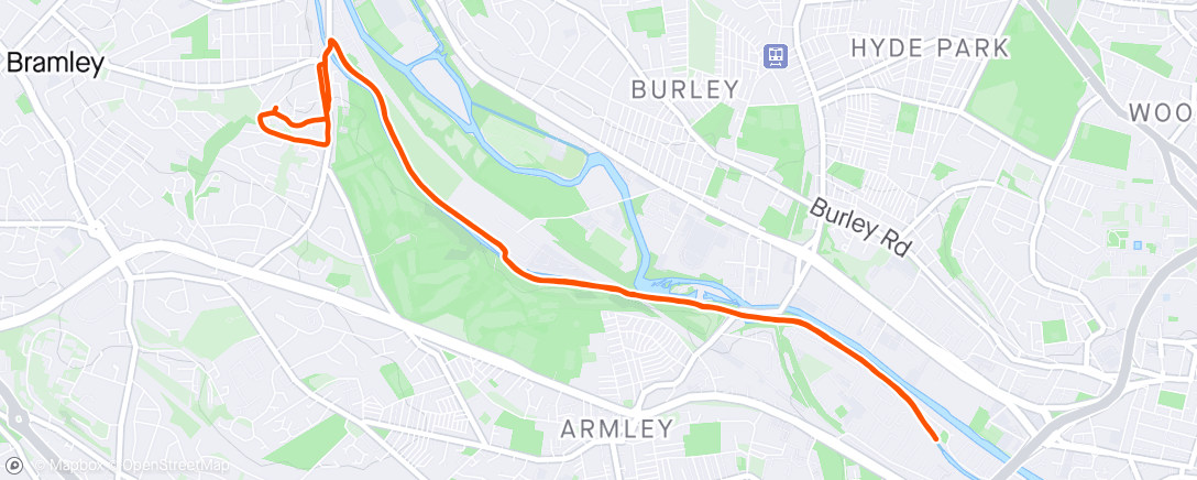 Mapa da atividade, Leeds canal out and back. Out with Colin who was doing 18m