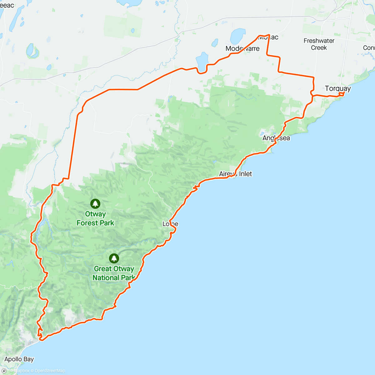 Map of the activity, Great Ocean & Otway Classic Ride