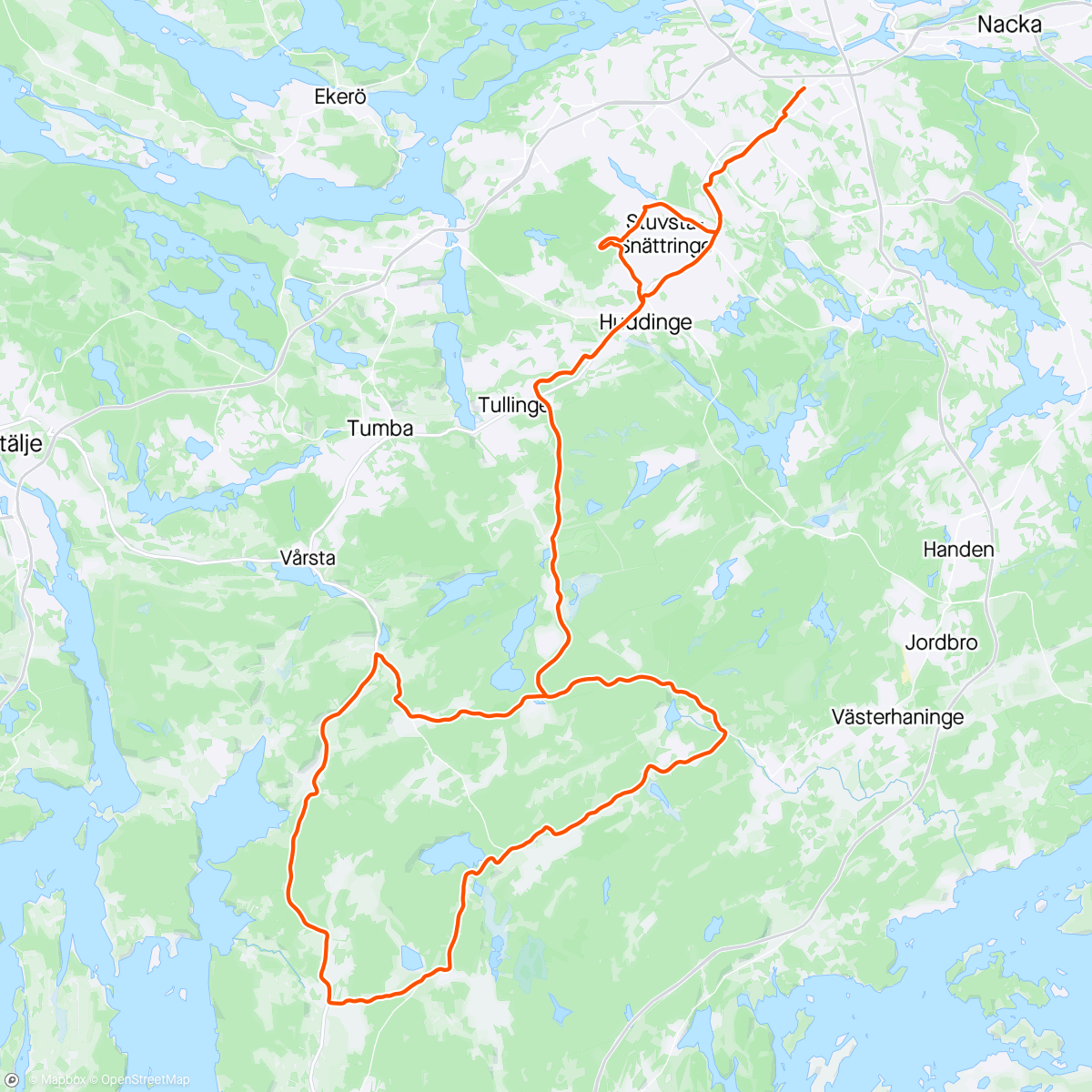 Map of the activity, Söndagsträning Spårvägen Lassot med fika Rosenhill