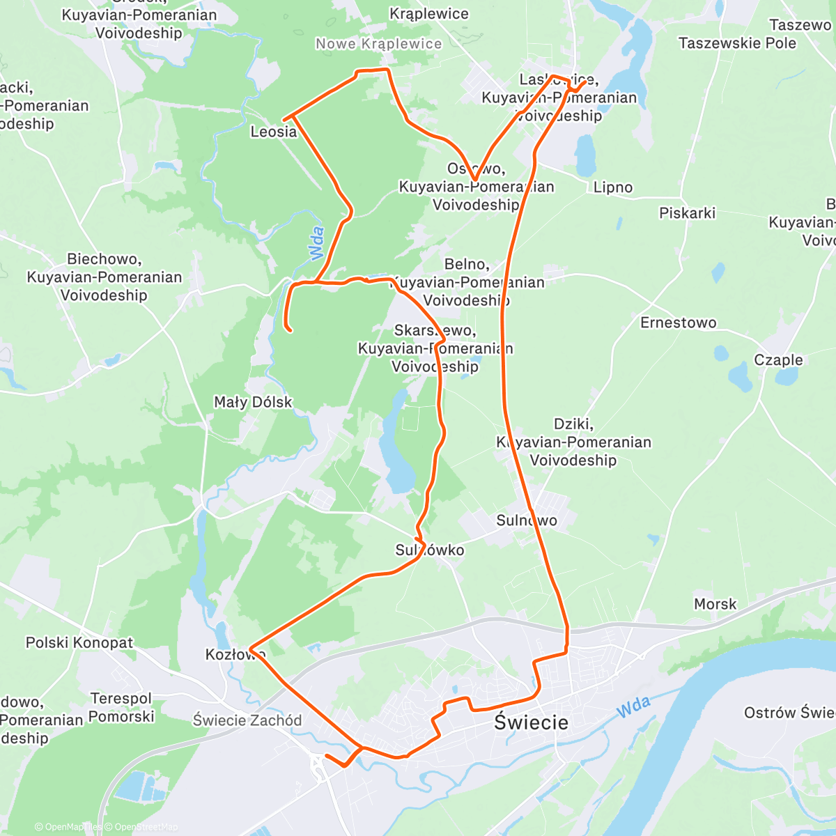 Map of the activity, Świeckie Święta Ride